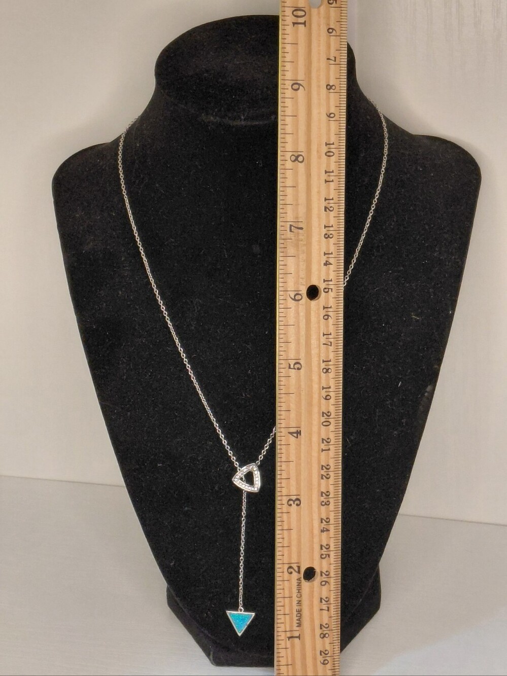 New Adjustable Silver Teardrop & Blue Opal Triangle Lariat Necklace - Women - Picture 5 of 8